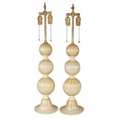 Pair of gold and ivory Murano glass lamps